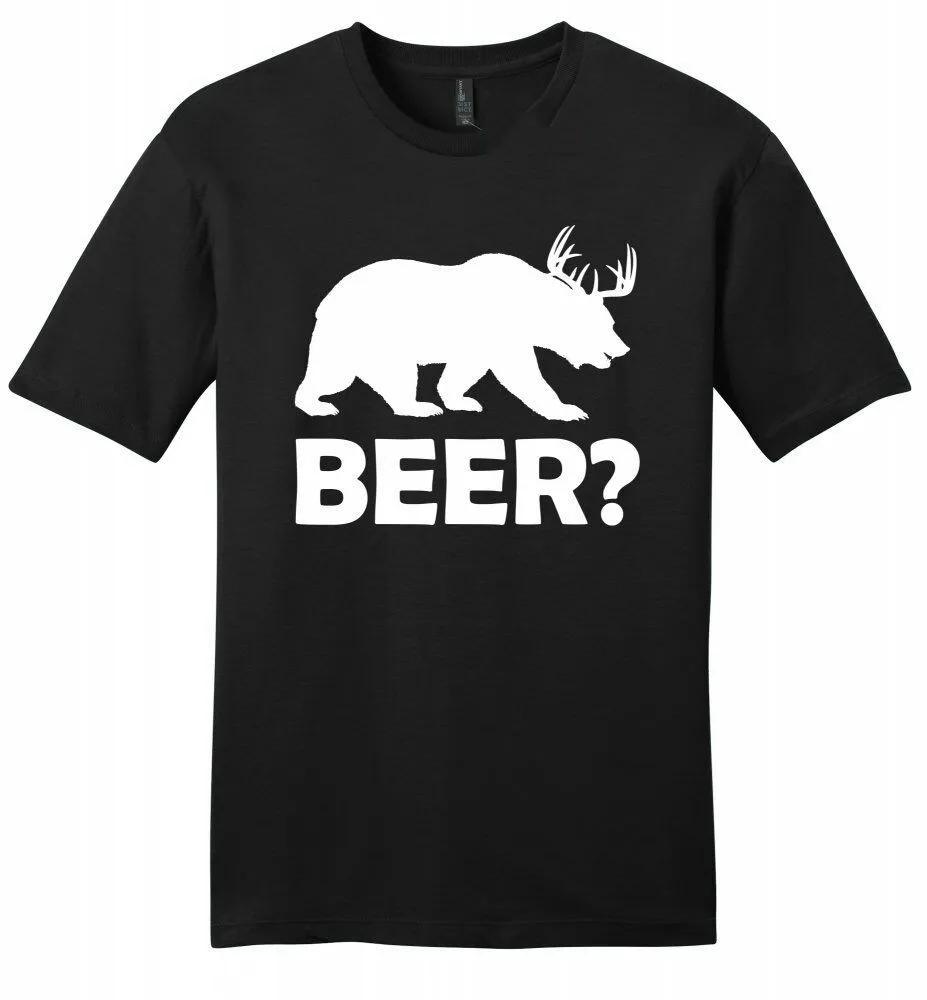 Bier Hirsch Bär Lustig Jagd Hirsch Bier Party T-Shirt 100% Baumwolle Rundhals Sommer Kurzarm Cas