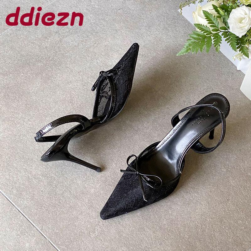 Fashion Mesh Fashion Pointed Toe Ladies High Heels Sandals Shoes Female Breathable Footwear Women Heeled Sandals Shoes Pumps Pink