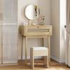 Une Coiffeuse en Rotin avec Miroir, une Coiffeuse Compacte pour la Chambre et une Jolie Coiffeuse Adaptée aux Petites Pièces, (Sans Chaises)