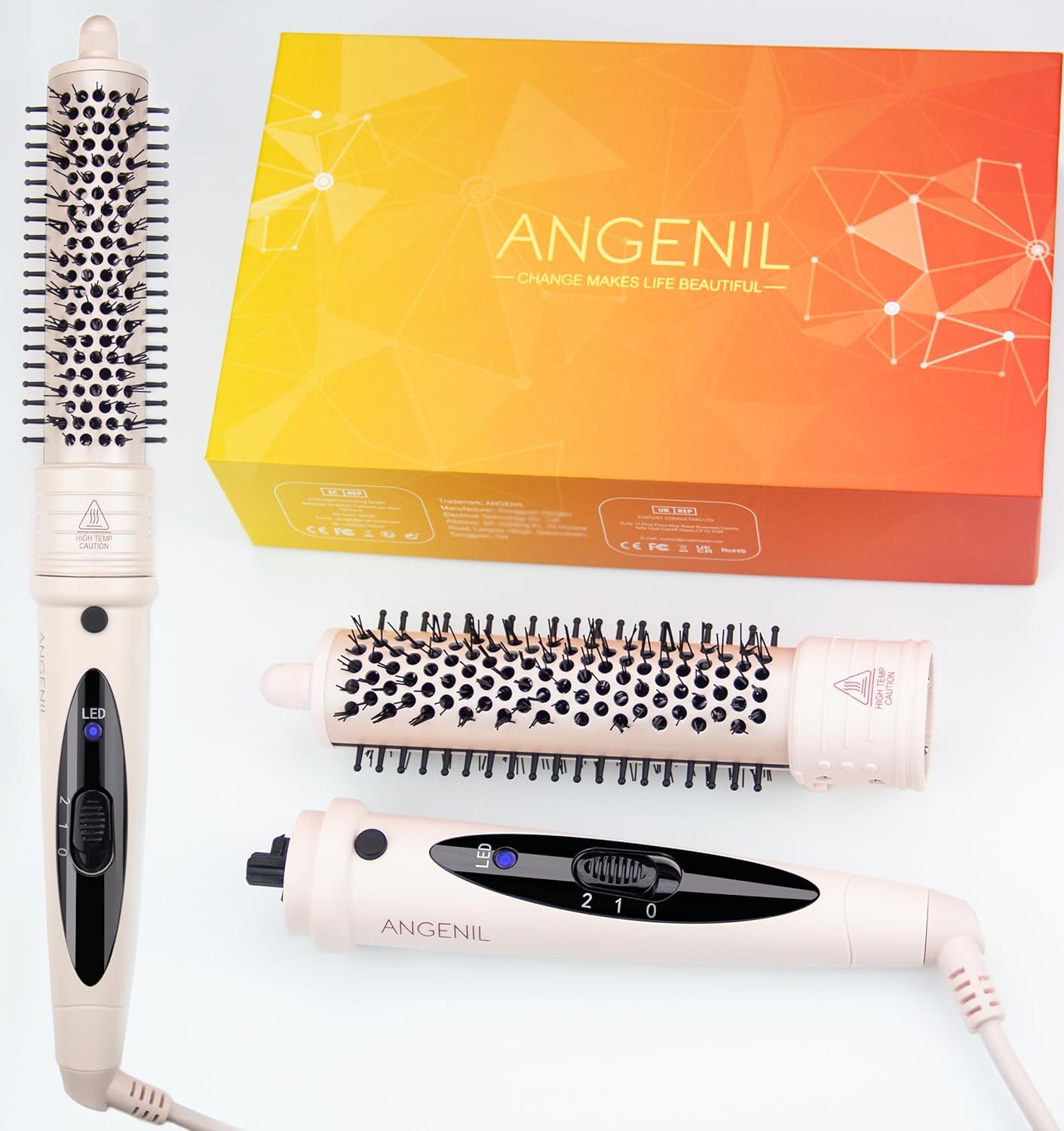 Hair Brush - and Straightener Round Hot Hair Comb for Women, Tourmaline Ceramic Curling Iron, F United States