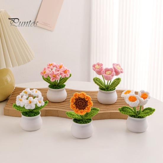 Handwoven Woolen Potted Flowers Handmade Crochet Flower Decoration, Knit Artificial Sunflower Desktop Maintenance Free Fake Plants Decor, Gift