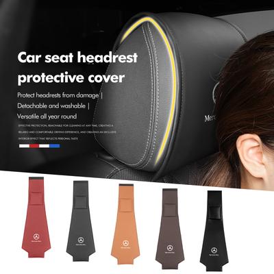 FA03Leather Car Headrest Protect Cover Universal Interior Accessories For Mercedes Benz W211 W124 W176 W177 C180 C200 C260 C300 GLC CSIA1