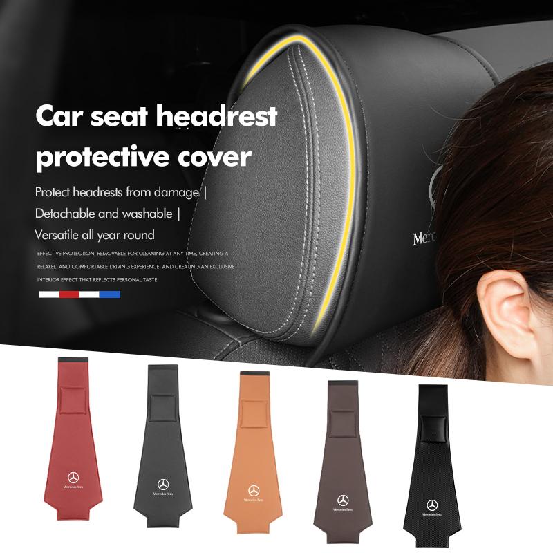 Leather Car Headrest Protect Cover Universal Interior Accessories For Mercedes Benz W211 W124 W176 W177 C180 C200 C260 C300 GLC SO0