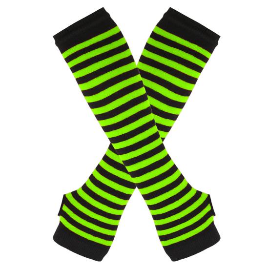 Long Striped Arm Warmers for Women Winter Long Fingerless Gloves Casual Knit Elbow Gloves with Thumb Hole