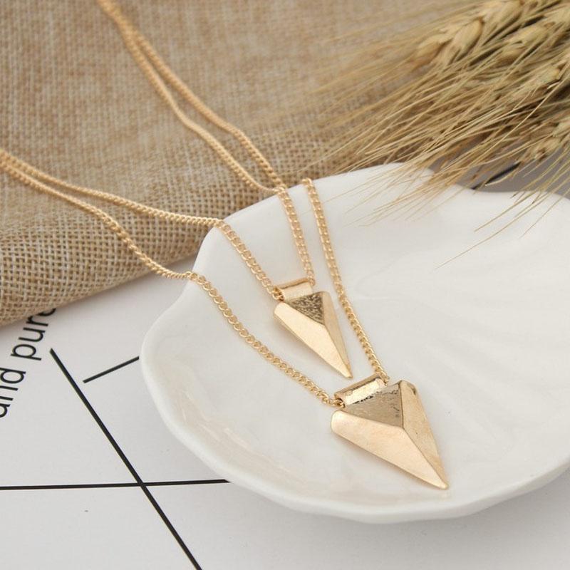 

Модное ожерелье в европейском стиле в стиле хип-хоп, простое многослойное треугольное металлическое украшение, аксессуары для одежды, цепочка для свитера, цепочка на ключицу золотой
