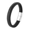 Men's Minimalist Stainless Steel & Leather Woven Bracelet Cuff