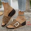 Fashion Vintage Leopard Thick Bottom Slippers Women Summer Casual Buckle Open Toe Sandals Female Plus Size Non Slip Wedge Slides Mujer