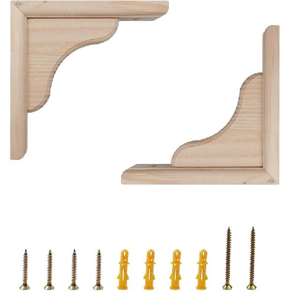 Antrader Solid Wall Mount Wood Shelf Bracket, 6 Inch Wooden Shelf Brackets, DIY Wood Bracket Include Mounting Screws, Pack of 2
