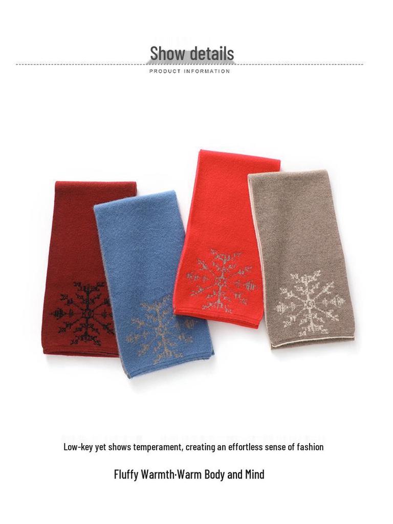 Unisex Kaschmirschal: Roter Colorblock Schneeflockenstrick, Warme dicke Wolle für den Winter