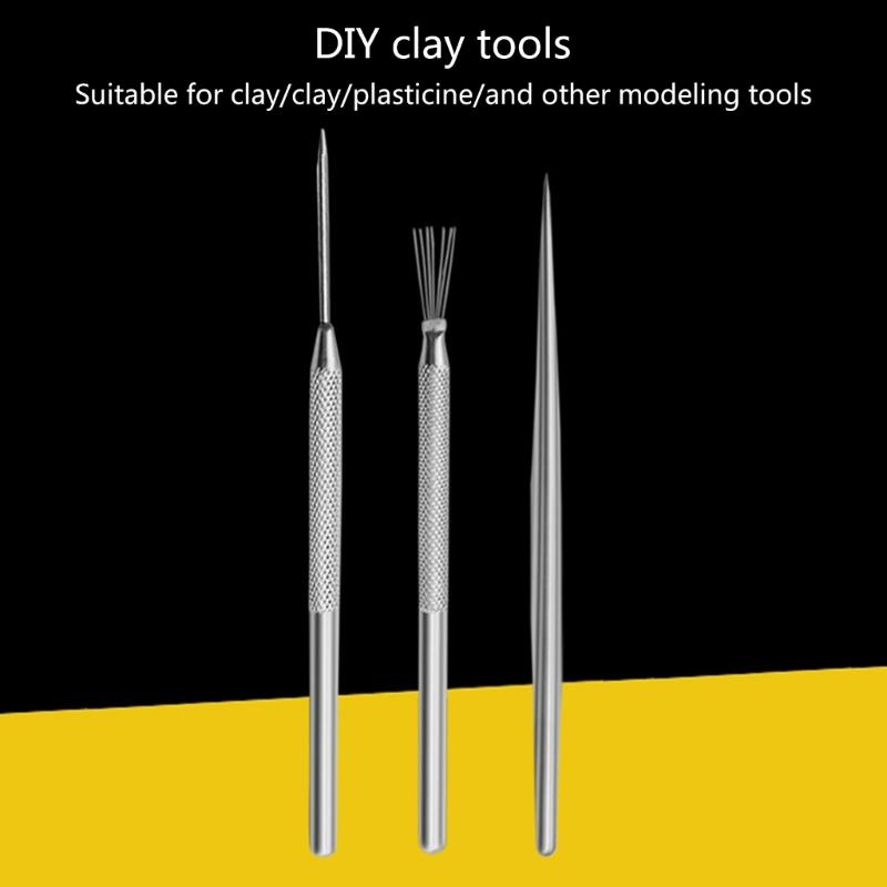 3Pcs Potterys Clay Wire Texture Brush 7Pin Needle Pen Ceramic Polymers Clay Modelings Sculpting Tool Cake