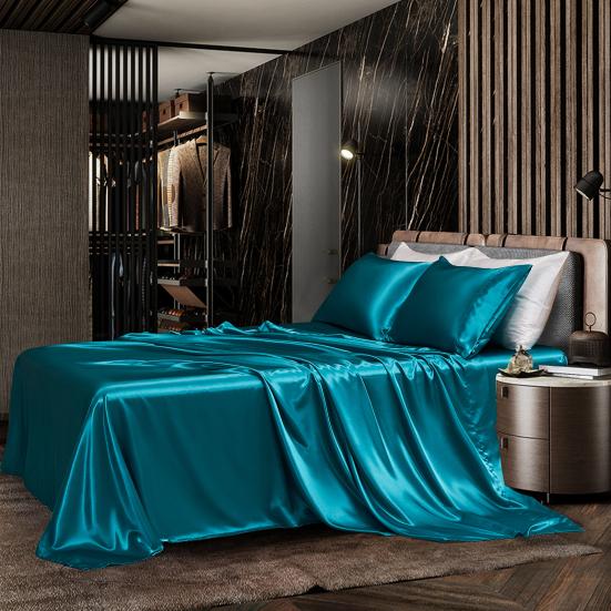 Glossy Satin Sheets Solid Color Pillowcases Sheet Fitted Sheet Cooling Wrinkle-Free Silky