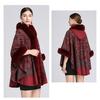 GMXIA Autumn and Winter Imitation Rex Rabbit Fur Collar Jacquard Shawl Cape Plus-size Woolen Coat Cardigan for Women