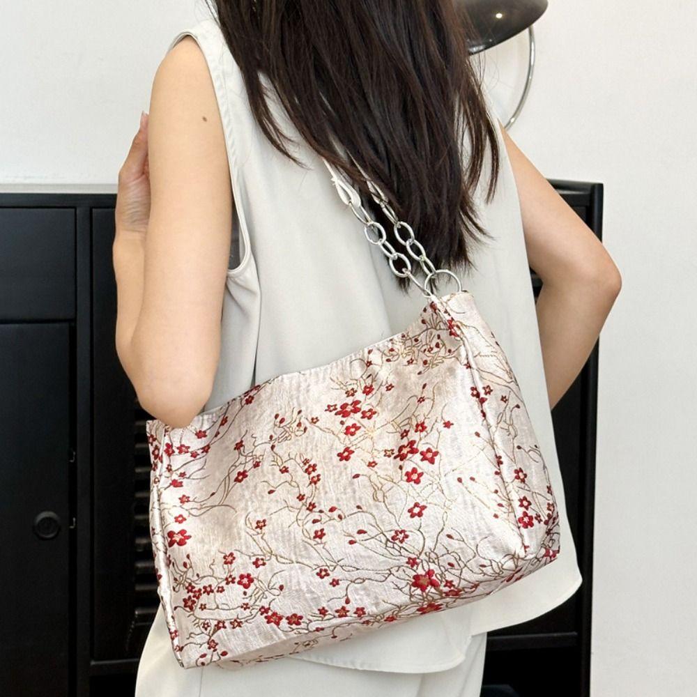 Chinese Style Embroidered Tote Bag Casual Women Handbag Fashionable Floral Shoulder Bag Lady