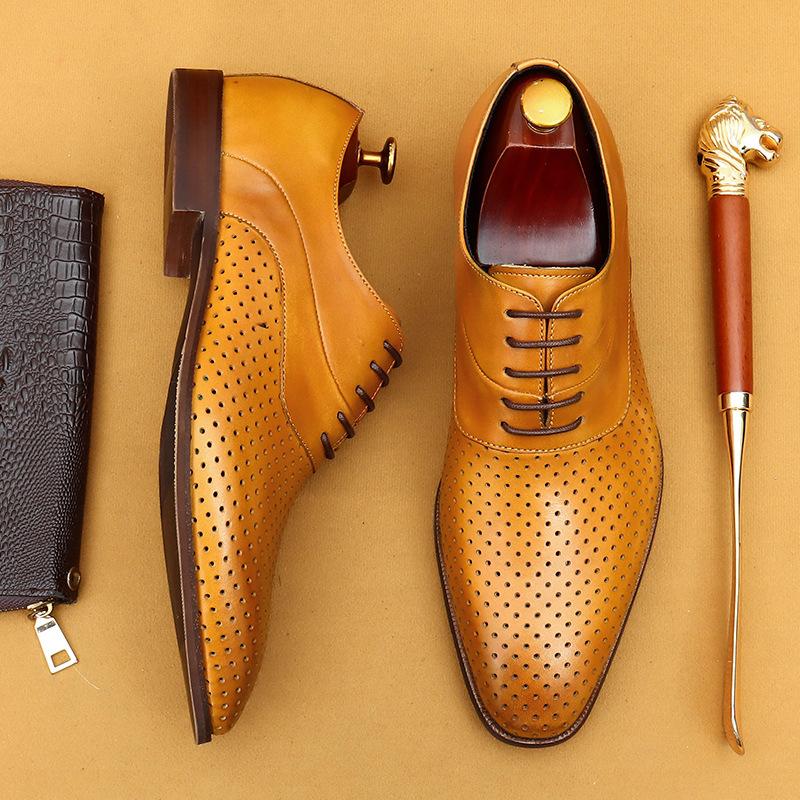 Summer Casual Leather Shoes Hollow Men'S Shoes Real Cowhide Breathable Business Dress Cool Leather Shoes