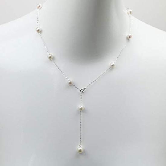 Pearl Akoya Pearl Station Genuine Akoya Pearl Necklace, K14WG, Necklace, 6mm-6.5mm, Design, (K14WG), 15576-2