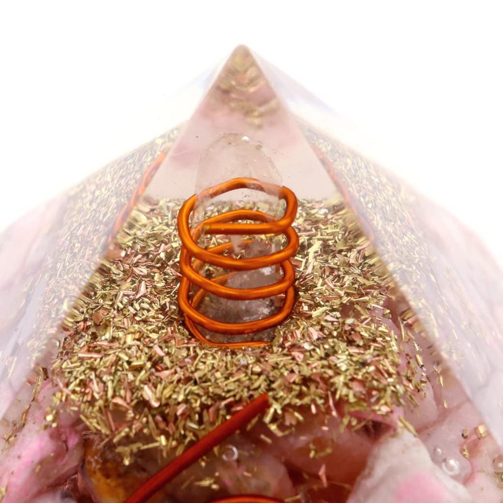 [GOLDSTEIN] Rosa Opal und Einzelkristall Quarz Orgonit Pyramide, Spirituelle Waren, Ungefähr 55mm Breit