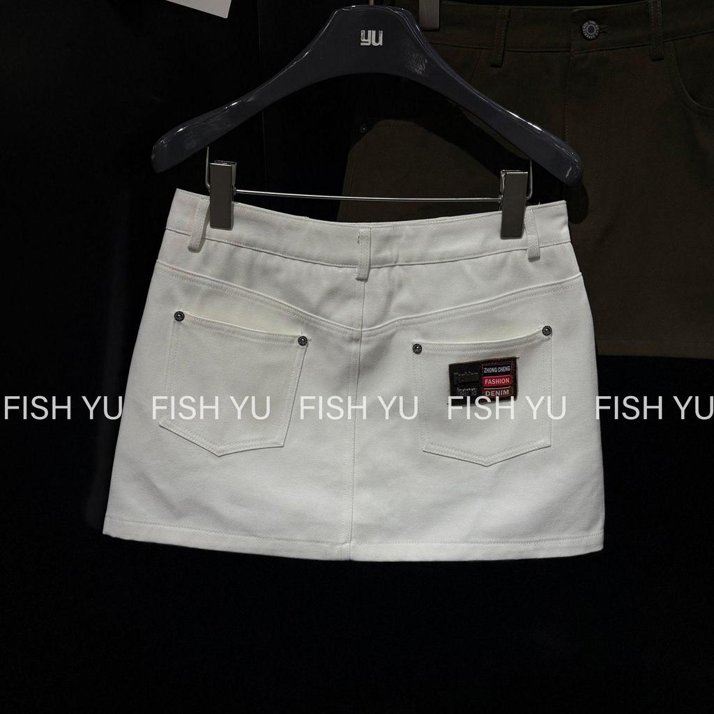 FISHYU Fall Collection Women's Casual Twill Midi Skirt with Back Pocket 25578