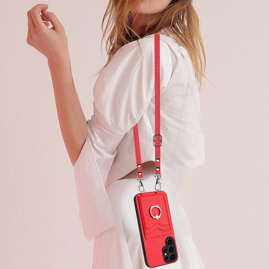 Crossbody Cards Solt Ring Holder Case For Samsung Galaxy S24 Ultra S23 Plus S22 S21 A55 A35 A15 A54 A14 A24 A34 Lanyard Cover