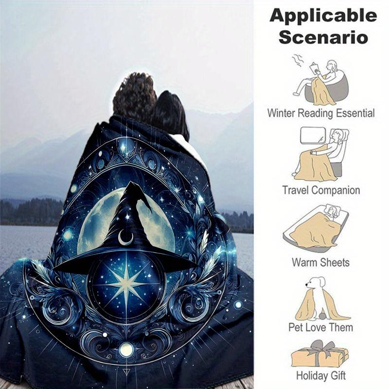 1pc Wizard's Hat A Mystical Celestial Emblem Blanket Seasonal Universal Home Decorative, Living Room, Travel, Camping, Car Blankets