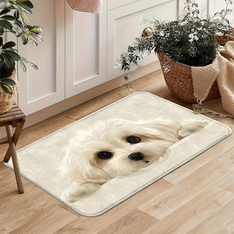 Cute Pet 3D Visual Rug Yorkie Maltese Mat Non Slip Absorbent Entrance Mat Home Decor Adorable Design Durable Indoor Floor Mat