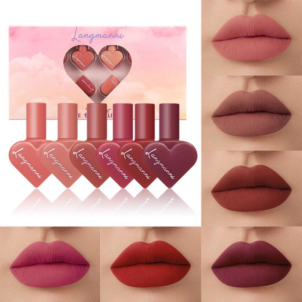 LANGMANNI New Mist Velvet Lip Gloss Set 12 colores tipo corazón traje rojo mate