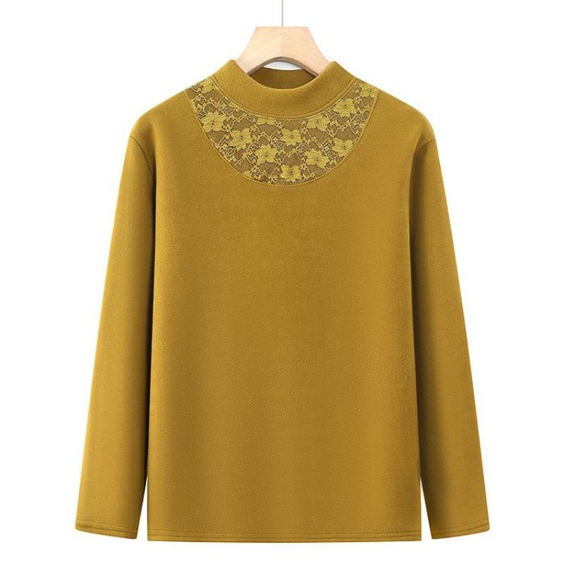 

Autumn and winter lace semi-turtleneck velvet thickened primer, belly cover, warm clothes, long sleeves inside 5XL [Recommended 150-80 kg]