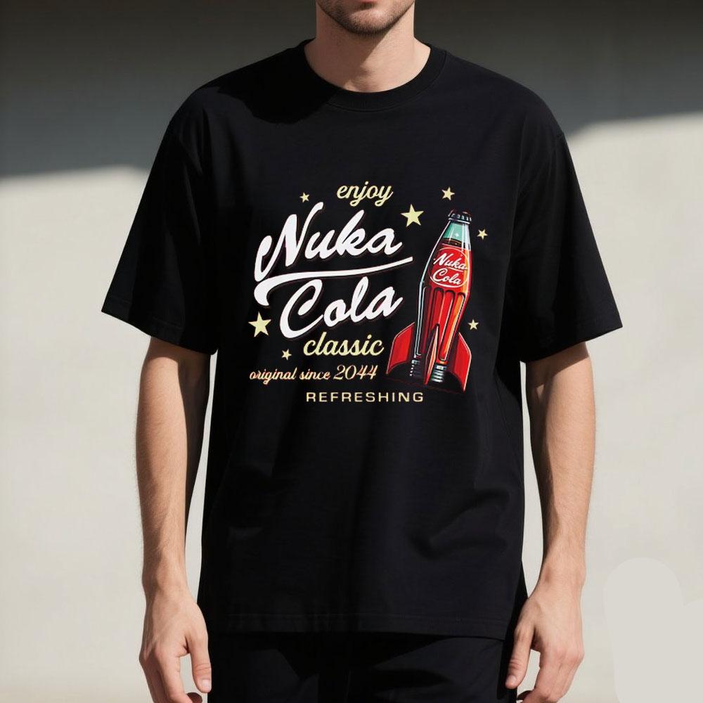 Nuka Cola Fallout Unisex Softstyle Cotton T-Shirt Funny Tshits Vintage Red T Shirt 2044 Tee Tops Fan Gift Ropa Hombre Harajuku