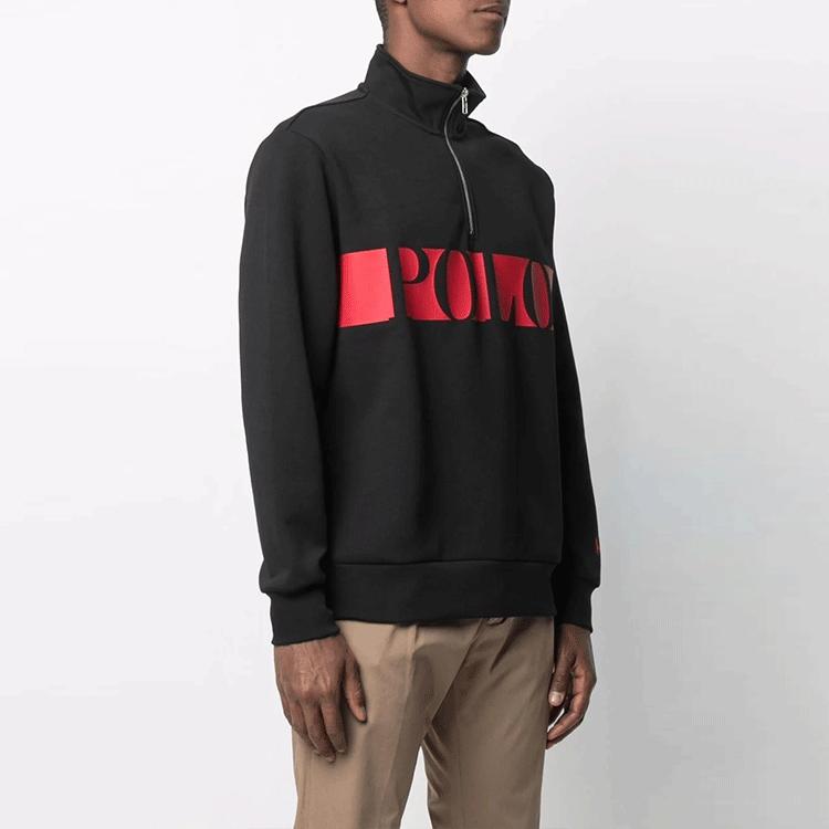 Polo Ralph Lauren Logo Print Half-Zip Pullover Sweatshirt Men Sweatshirt Black 710828115-001