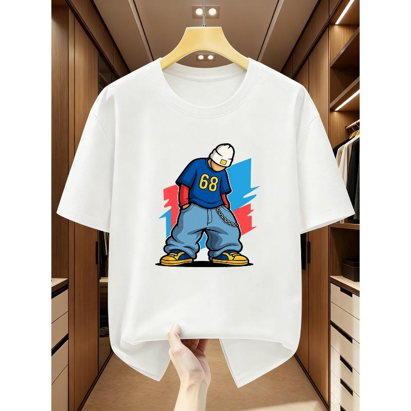 Plus Size Men'S T-Shirt Cartoon Worker Image Print Round Neck Short Sleeve T-Shirt Comfortable Casual Short-Sleeved T-Shirt in Summer