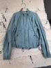 2026 Early Spring Arrival: Distressed Light Blue Floral Stand Collar Zipper Jacket with Striped Long Sleeves for Women