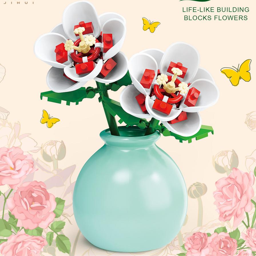 DIY MOC Flowers Bouquet Rose Sunflower Succulents Bonsai Vase Gardens Romantic Building Blocks Model Bricks Kids Sets Kits Toys