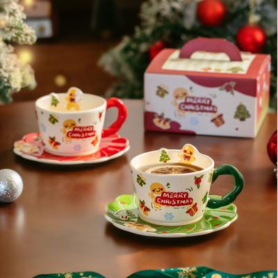 High-Value Cartoon Christmas Gingerbread Man Ceramic Coffee Cup Saucer Household Afternoon Tea Milk Christmas Souvenir