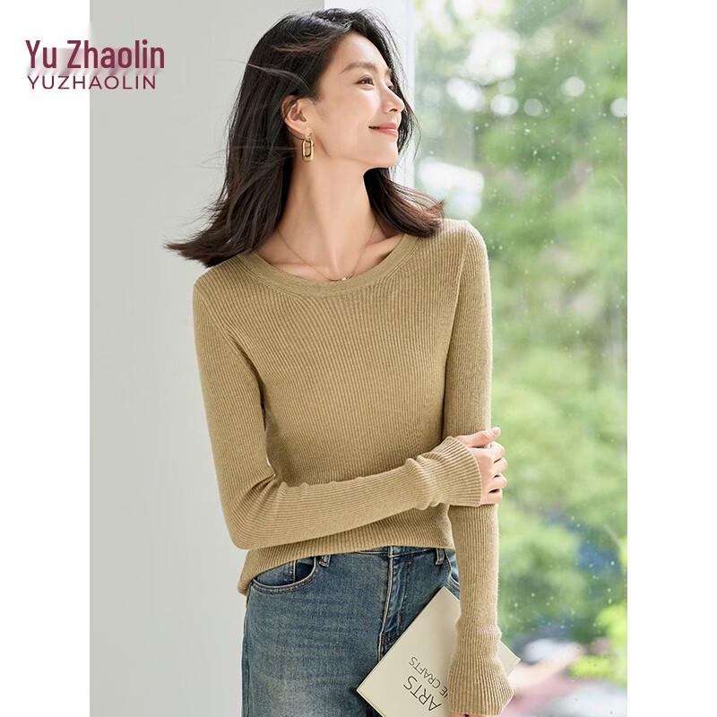 YUZHAOLIN Women s Round Neck Long Sleeve Knit Sweater Top M