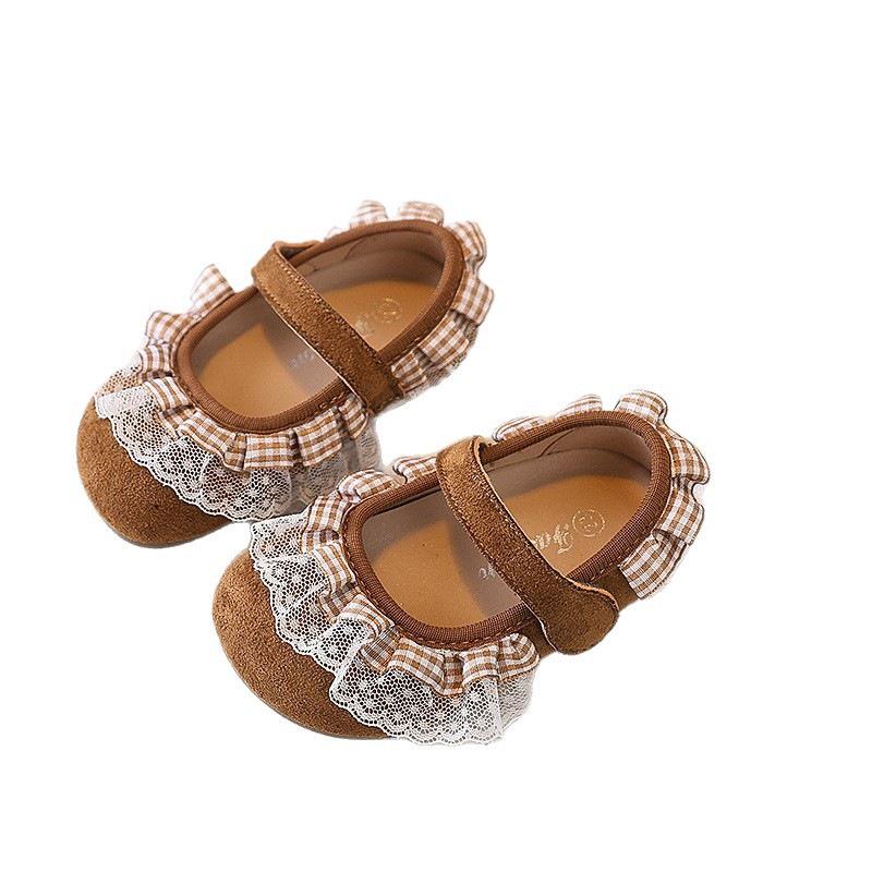 Lace Spring & Autumn Girls' Princess Leather Loafers - 2026 Stylish Baby Flats with Soft Sole