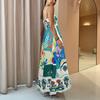 Ethnic style graffiti printing suspender dress women's summer European and American new waist thin pendulum A-shaped long skirt