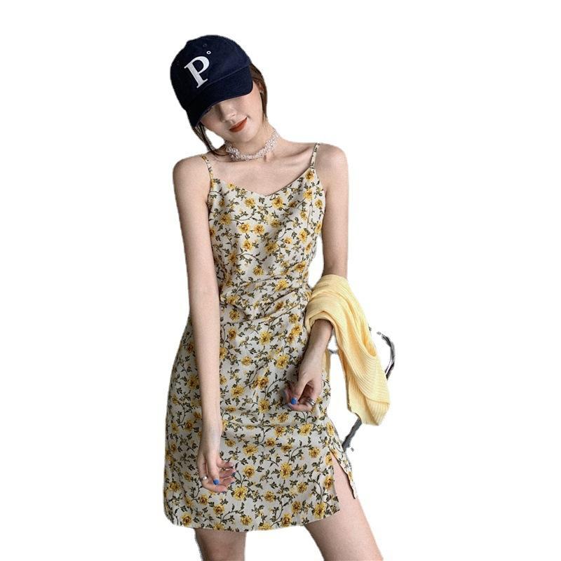 

Платье-сарафан с тонкой талией и мелким принтом маргариток, летняя одежда, новый нишевый дизайн, юбка S