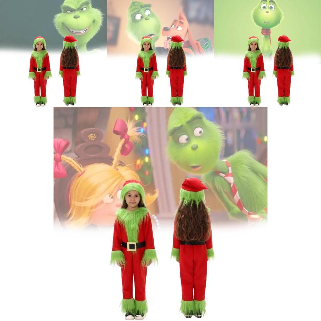 Entzückendes Weihnachts-Grinch-Kostüm für Kinder aus weichem Polyester für festliche Feiern