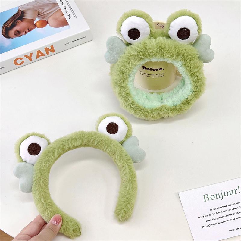 Frog Plush Hair Band Wash Hair Band Green Frog Eyes Love Headband Cartoon Wash Hair Clips