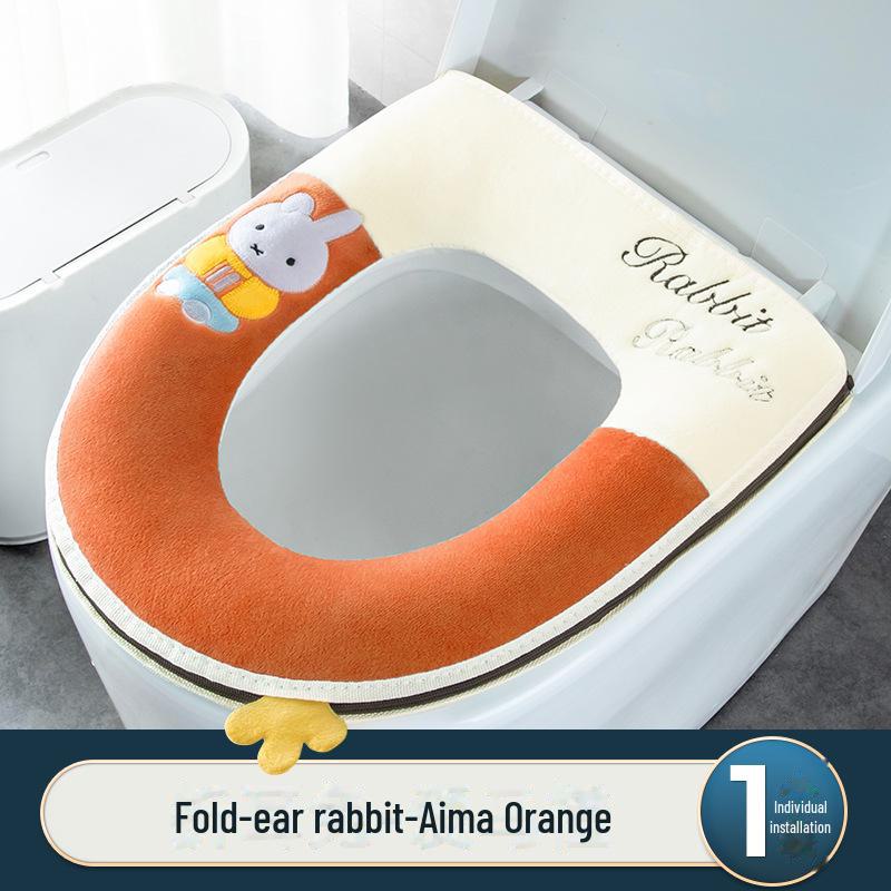 Bunny Cartoon Zipper Toilet Seat with Handle - Winter-Ready