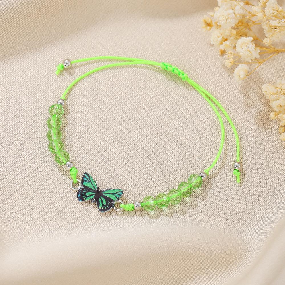 Butterfly braided bracelet, couple girlfriend beaded hand rope, alloy butterfly adjustable wax wire bracelet
