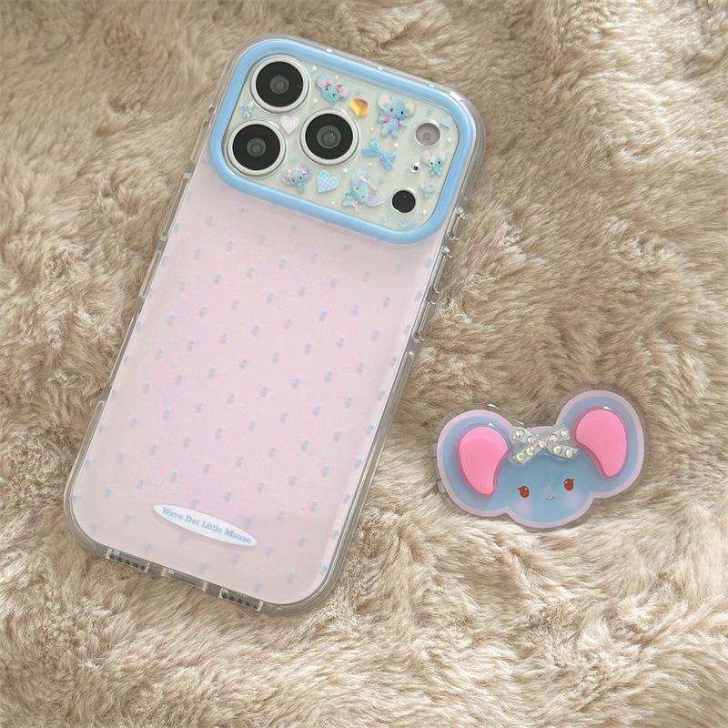 Blue Polka Dot Mouse Stand & Phone Case for iPhone 16/17 Pro Max