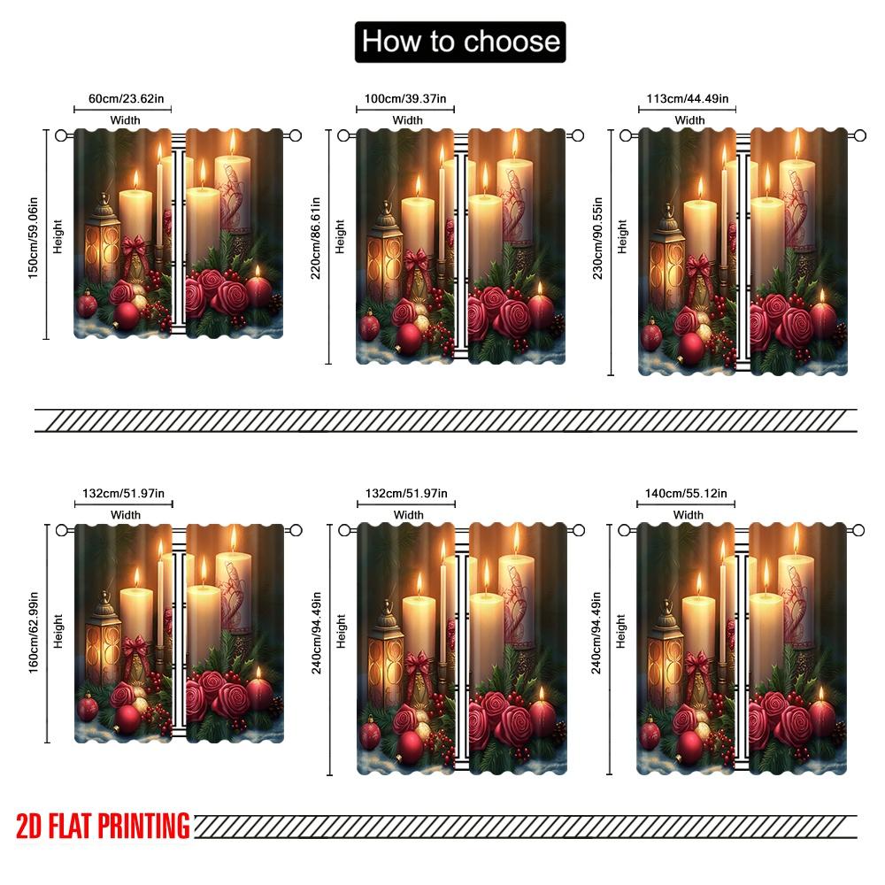 2pcs,2D Plane Printing Contemporary Curtains Christmas Candles Roses Ornaments (4) 100% Polyester (without Rod) Gifts for Living