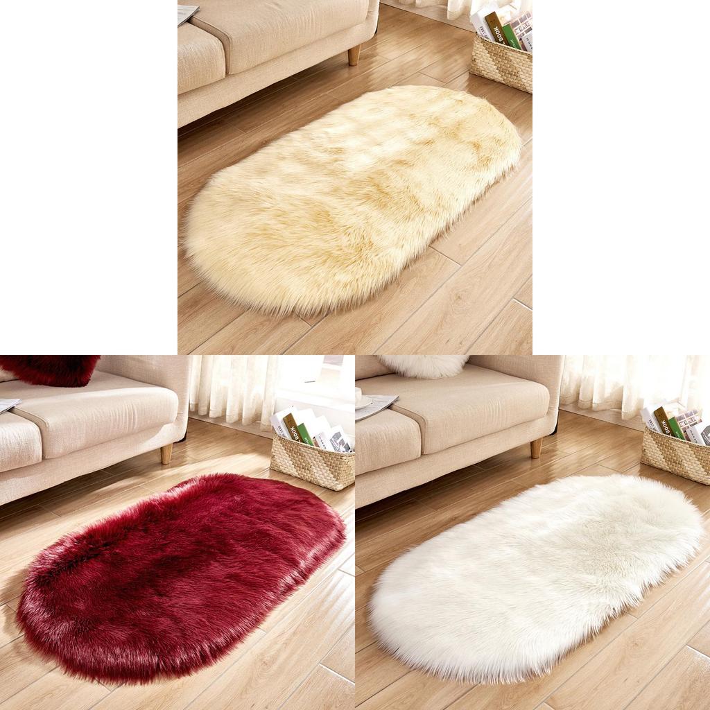 Modern Minimalist Artificial Wool Oval Rug For Living Room Bedroom Floor Decor