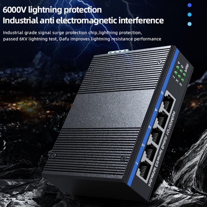 Industrial 5 Port 100Mbps Industrial Switcher 1000Mbps Industry Ethernet Networking Switcher DIN Rail Mounted Data Transfer