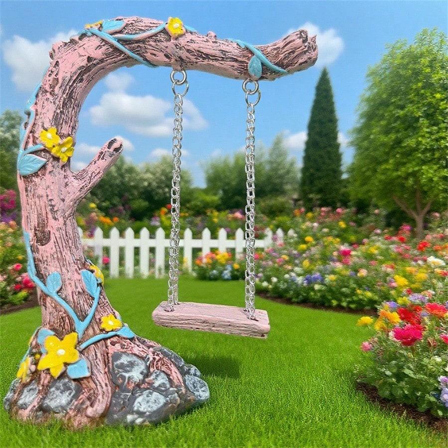 Various Colorful Small Trees Outdoor Garden Decoration with Swings and Flowers,small Statues Ornaments, Unique Rural Style Gifts