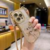 Crossbody Compatible iPhone 14 Case Apple 15 Cute Bear Electroplated Glitter 16 Full Coverage 13 Lanyard Phone Case