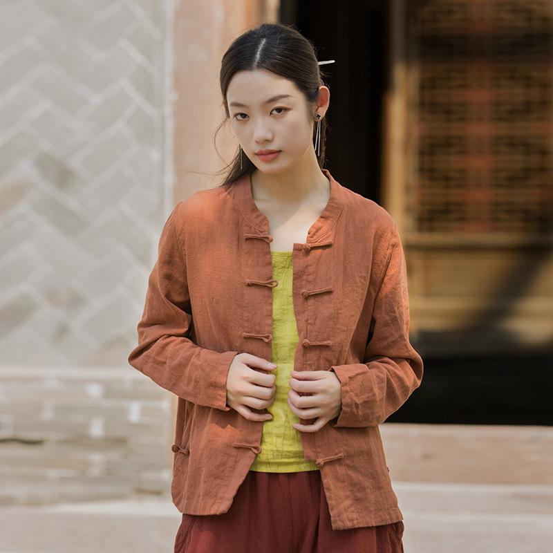 

Johnature Женские рубашки в винтажном китайском стиле, топы со стойкой и длинным рукавом, однотонные женские рубашки на пуговицах L