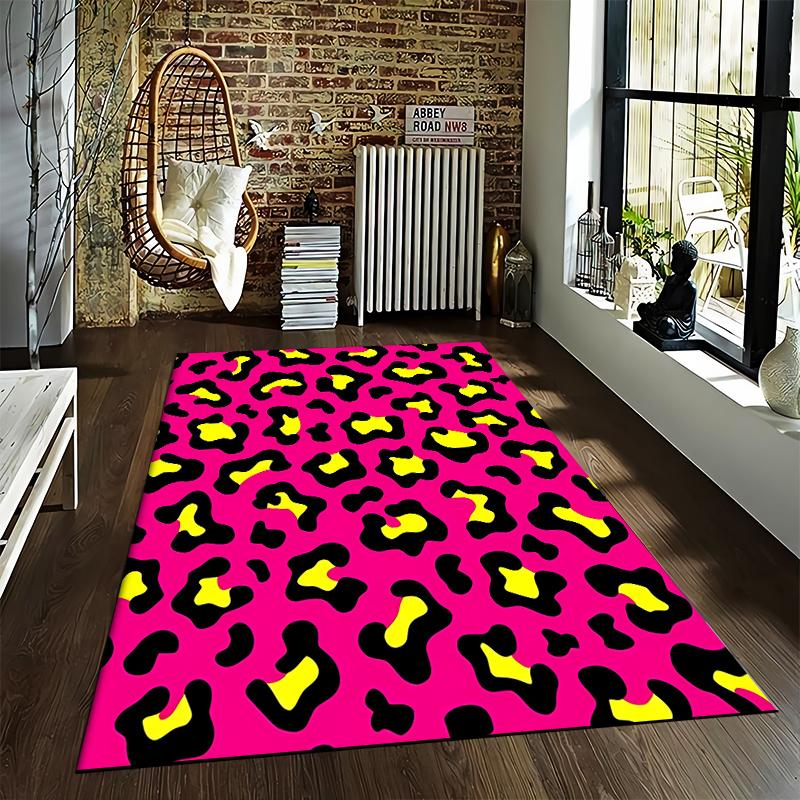 Leopard Pattern Carpet with Gradient Pink-Purple Background, Modern Animal Print Style Suitable for use san anti-slip for room and bedroom sofas