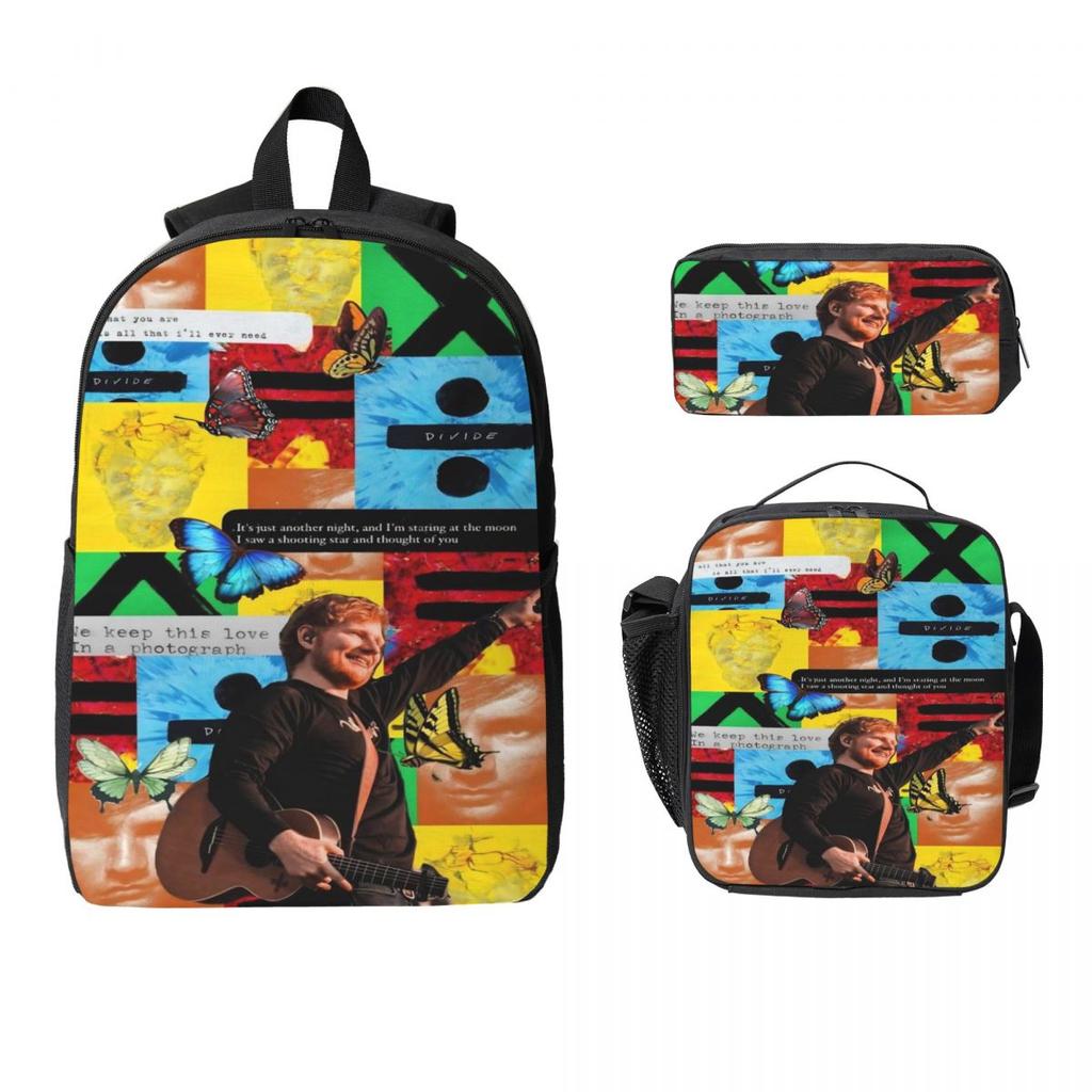 3Pcs Ed Sheeran Loop Tour 2026 Backpack Set for Children Pen Bags Bookbag Sets with Lunch Box For School Students Daypack