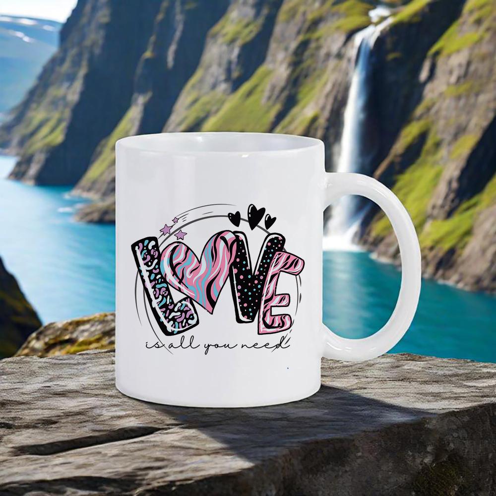 

Breakfast Cup Valentine Themed Coffee Mug Floral Heart Water Cup 11oz Ceramic Mugs Love Couple Cup School Hospital Office Use 330ml